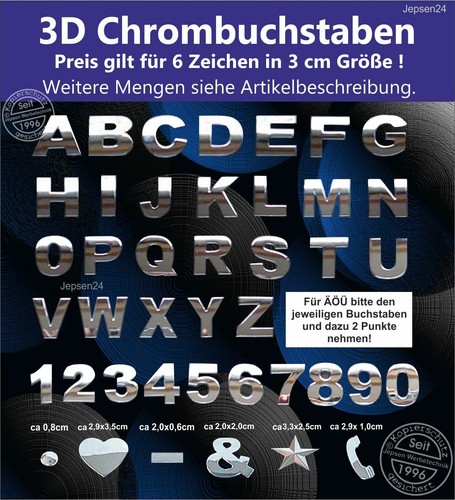 Stück chrombuchstaben - 6, 3d