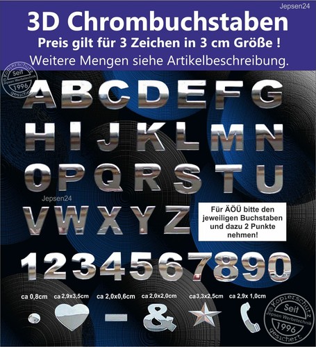 Stück 3d chrombuchstaben - stück, in